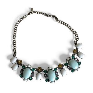 Sugarfix by Baublebar Statement Necklace Blue White Gold Rhinestone Milkglass